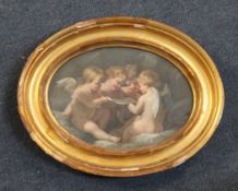 Italian Schooloil on board,Cherubs reading a scroll,5 x 7in.