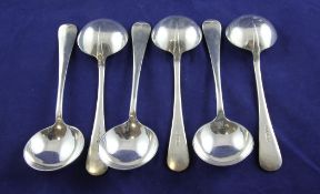 A set of six 1930`s silver tat tail pattern soup spoons, Richard Richardson, Sheffield, 1938, 10
