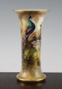 A Royal Worcester `Peacock` beaker vase, date code for 1920, decorated by J.Walter Sedgley with a