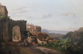 Pietro Della Valle (1827-1891)oil on canvas,Italian hillside town,signed and dated 1867,25 x 38in.