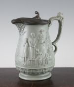 Slavery History: A Ridgway & Abington green tinted stoneware jug, c.1858, moulded with a slave