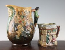 A Royal Doulton Dickens list of characters jug and a similar Oliver Twist jug, both with printed