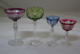 A collection of thirty four Val St Lambert colour flash drinking glasses, mid 20th century,