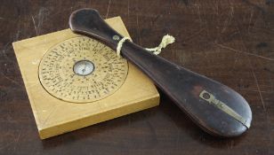A Chinese feng shui wooden cased compass, 5.5in. (14cm) and a set of Chinese wood cased apothecary