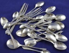 A set of nine 1930`s silver coffee spoons, Thomas Bradbury & Sons Ltd, Sheffield, 1936/7, together