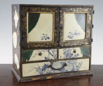 An unusual Japanese crackle glaze pottery and lacquer table cabinet, late 19th century, the