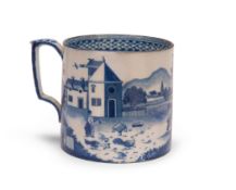 A STAFFORDSHIRE POTTERY BLUE AND WHITE TANKARD, FIRST QUARTER 19TH CENTURY, decorated with a