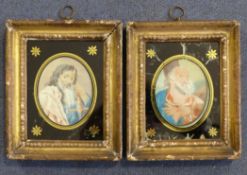 Early 19th century English Schoolpair of gouache on vellum,Studies of Saints,2.75 x 2.25in.;