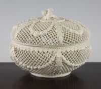 A Wedgwood Queen`s ware chestnut basket and cover, late 18th century, with lattice piercing,