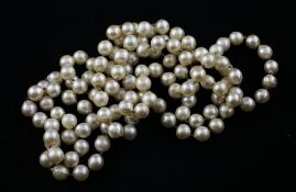 A single strand cultured pearl necklace, with one hundred and nineteen cultured pearls, 49in.