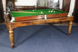A 19th century mahogany snooker dining table, with unusual revolving action, on substantial turned