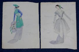 Albert Rutherston (1881-1953)six pencil, watercolour and ink drawings,Annotated costume designs