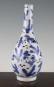 A Chinese blue and white pear form bottle vase, Kangxi mark, early 20th century, painted with