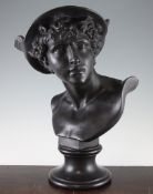 A large Wedgwood black basalt bust of Mercury, 19th century, probably after a model by John Flaxman,