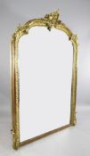 A 19th century carved giltwood and gesso overmantel mirror, with rococo acanthus C scroll crest, W.