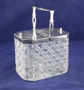 A late Victorian silver mounted hobnail cut glass double lidded biscuit box, of rectangular form,