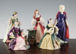 Five Royal Doulton figures of Queens, comprising Eleanor of Provence HN2009, Mary Tudor HN3834,