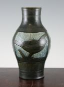 A C.H. Brannam, Barum Ware pottery vase, c.1894, incised with a bird, a fish and a flowerhead on a