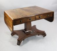 A George IV mahogany and rosewood crossbanded sofa table, with two frieze and two dummy drawers,