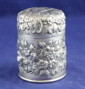 An Edwardian silver canister, of cylindrical form, with domed cover and engraved initial and