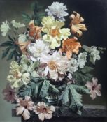 § Bennett Oates (1928-2009)oil on wooden panel,Summer flowers,signed,26.5 x 23.5in.