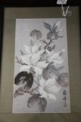 Three 20th century Chinese School paintings, two of magnolia, 9.5in. x 7in. (24cm x 18cm) and