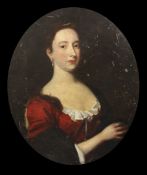 After Sir Godfrey Kneller (1646-1723)oil on canvas,Portrait of a lady wearing a red dress,29.5 x