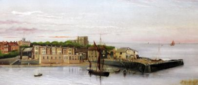 J. Godbold c.1900oil on canvas,View of Broadstairs Harbour,signed,8.5 x 18.5in.