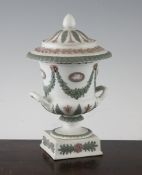 A Wedgwood three-colour jasper campana vase & cover, 19th century, the white body decorated in