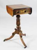 A Regency rosewood and satinwood banded occasional table, with drop leaf top, single end drawer
