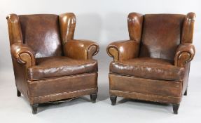 A pair of 1930`s French wingback armchairs, A pair of 1930`s French wingback armchairs,