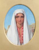 William Gale (1823-1909) Portrait of an Arab beauty, framed to the oval, 8 x 6in. William Gale (