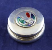 An Edwardian Arts & Crafts Liberty & Co Cymric silver and enamel box and cover, 2.25in. An Edwardian