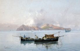 Giovanni Battista (1858-1925) View of the Bay of Naples, 13 x 21in. Giovanni Battista (1858-1925)