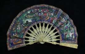 A Chinese ivory and bone paper leaf fan, late 19th century, 10.6in. (27cm) A Chinese ivory and