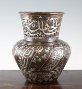 A 19th century silver inlaid Cairo ware vase, 10in. A 19th century silver inlaid Cairo ware vase,