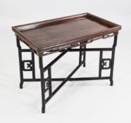 A 20th century Chinese rosewood tray top table, W.2ft 2.5in. A 20th century Chinese rosewood tray