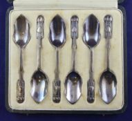 A cased set of six 1930`s Arts & Crafts silver grapefruit spoons by Liberty & Co Ltd, in original