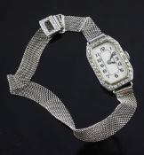 A lady`s 1940`s platinum and diamond set octagonal cocktail watch, A lady`s 1940`s platinum and