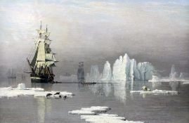 John Ward (Hull 1798-1849) Sailing ships in the arctic with polar bears and seals, 5.5 x 8.75in.