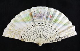 A 19th century French pierced bone fan, 22in. A 19th century French pierced bone fan, with