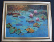Allan Myndzak (b.1954) Waterlilies, 21.5 x 27.5in. Allan Myndzak (b.1954)oil on canvas board,