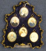 English School, c.1900 Miniatures of the Tinne-Berthon family, framed as one, overall 10 x 9in.