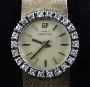 A lady`s 1960`s? 18ct gold and diamond set Girard-Perregaux manual wind wrist watch, A lady`s 1960`