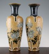 A pair of Doulton Lambeth stoneware vases, by Eliza Simmance, c.1895, 15.5in. A pair of Doulton