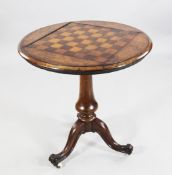 A Victorian circular walnut tripod games table, W.2ft 2in. A Victorian circular walnut tripod