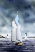 Jamie Medlin (b. 1970) Sailing boats at sea, 14 x 10in. Jamie Medlin (b. 1970)ink and watercolour,