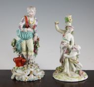 A Derby candlestick group & a Derby figure of a gardener A Derby candlestick group, c.1758-60 and