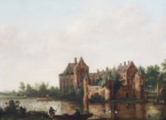 Hendrik Frans de Cort (1742-1810) Riverside chateau, 14 x 19in. Hendrik Frans de Cort (1742-1810)oil