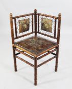 An aesthetic movement corner chair, An aesthetic movement corner chair, with bamboo effect frame and